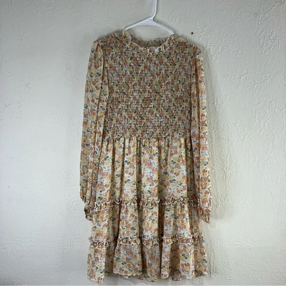 EUC, Petal & Pup Yellow Pleated Mini Dress Mock Neck,SZ 10 - Picture 4 of 14